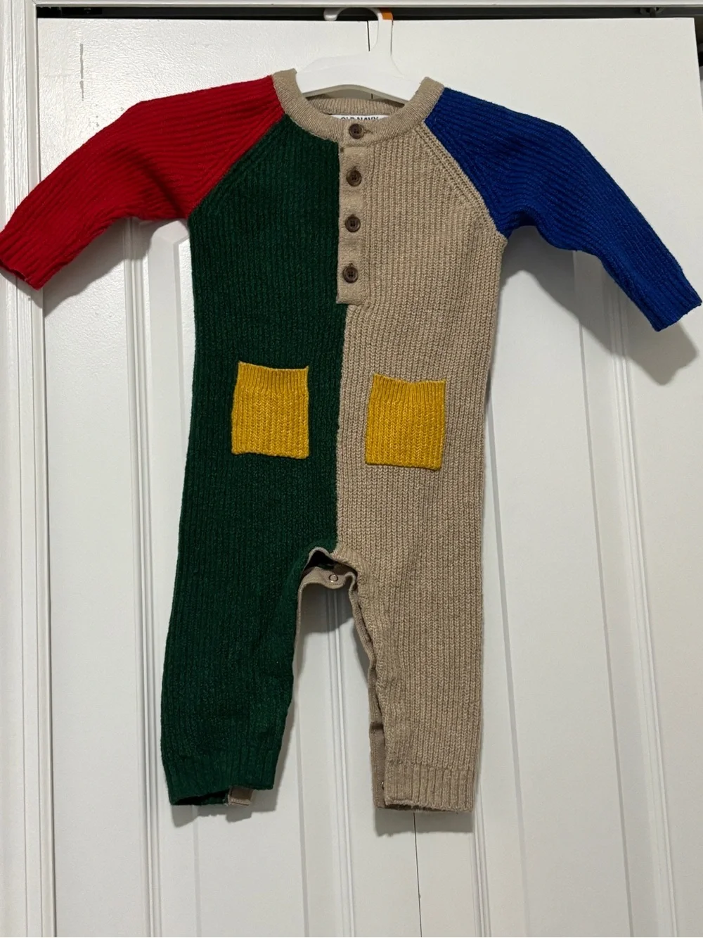 Kids Colorblock Knit One-Piece Romper - Beige, Green, Red, Blue, Yellow